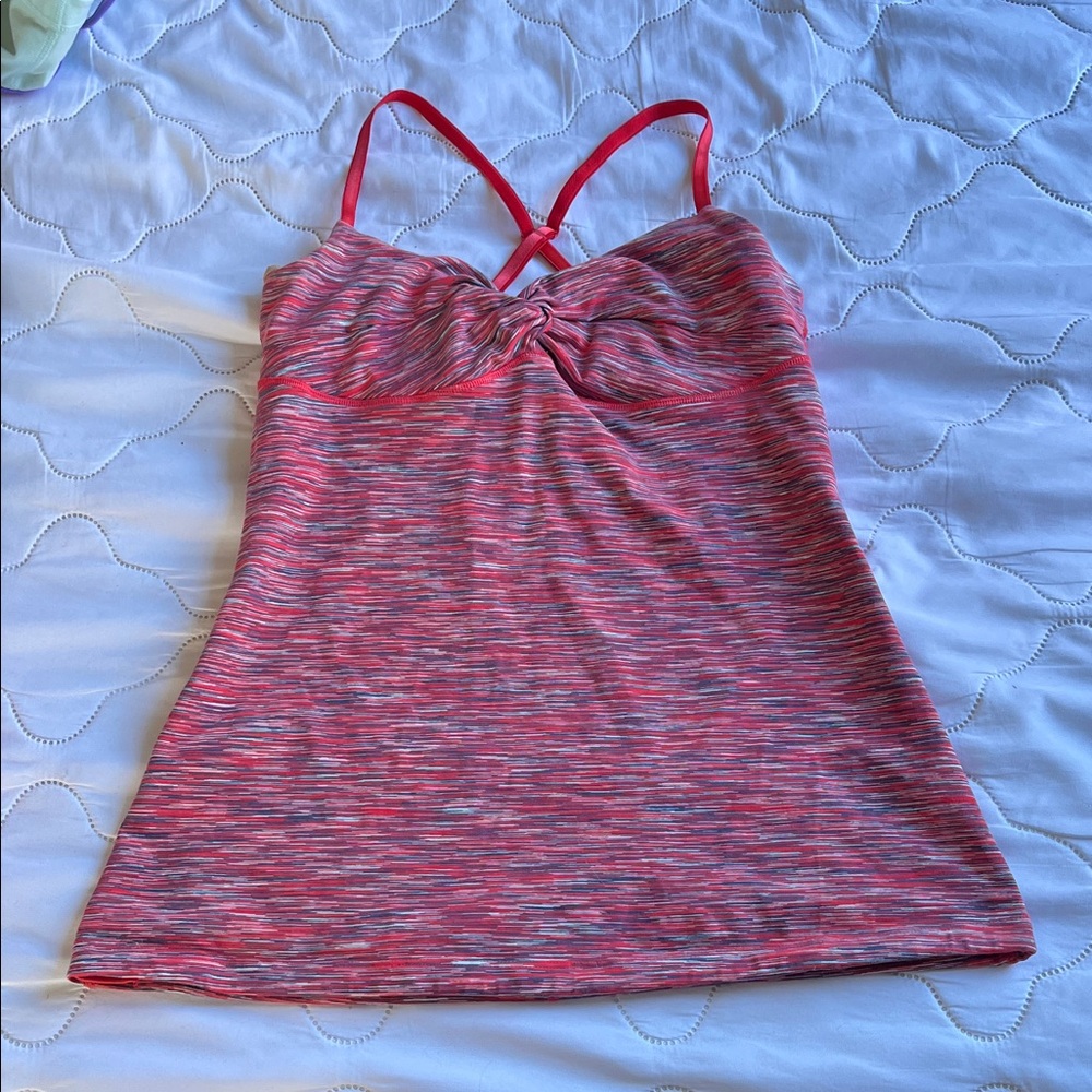 Women’s Lululemon Power Y Tank in pink multi mini stripe, Size Medium